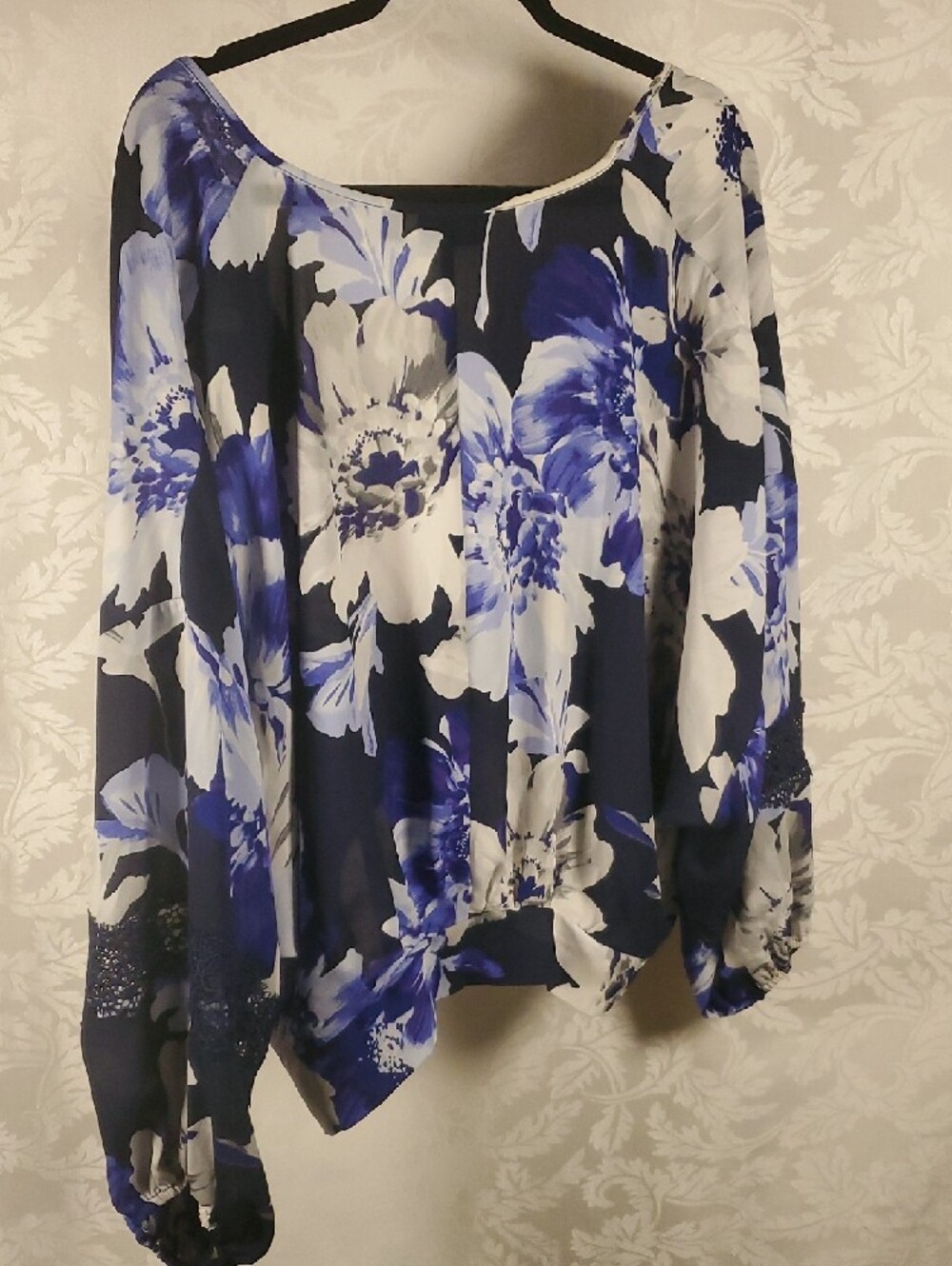 7th Avenue Navy Floral Tie-Front Blouse - Picture 2 of 6